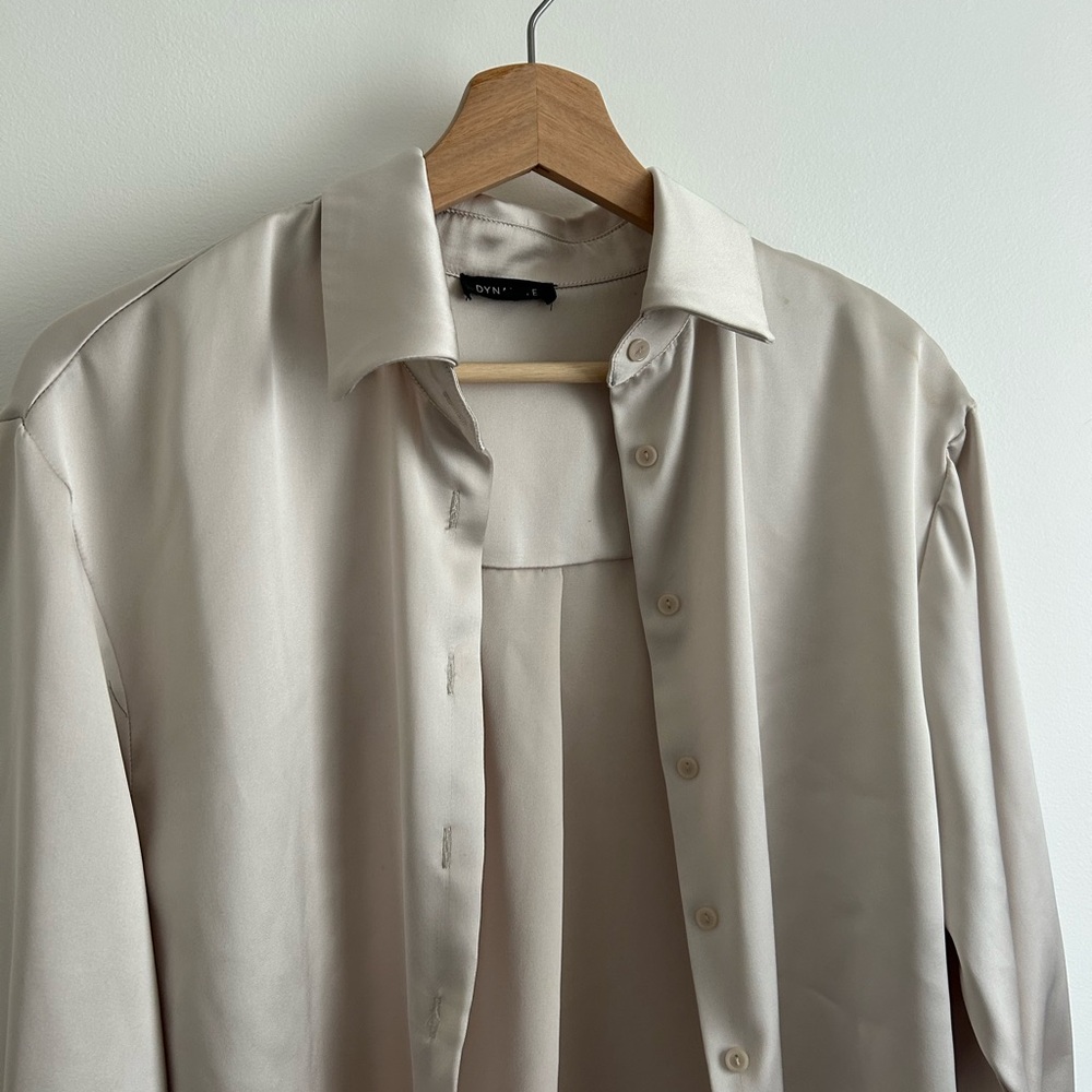 Dynamite Satin Cream Button-Down Top